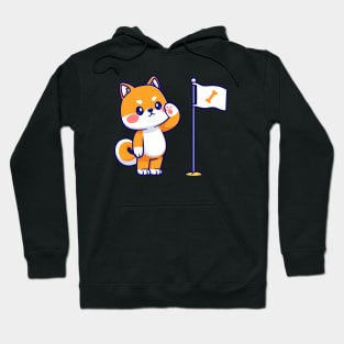 Cute Shiba Inu Respect Bone Flag Cartoon Hoodie